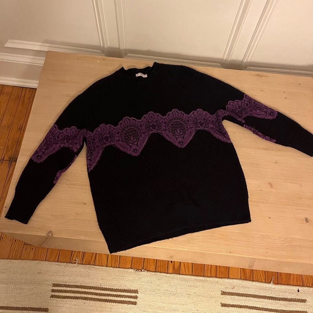 Sandro Black and Purple Crew Neck Sweater